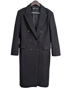 ZARA MANTECO Women's Black Double Breasted Wool Blend Long Coat Jacket XS